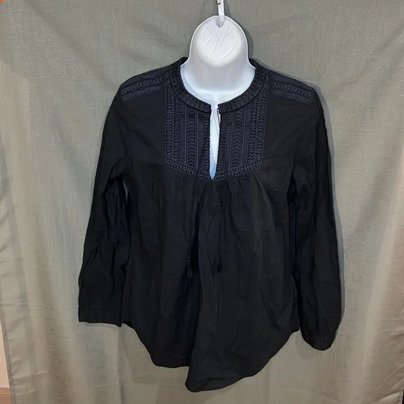 J Crew Embroidered Bib Peasant Top in Black, size 4 - Picture 2 of 11